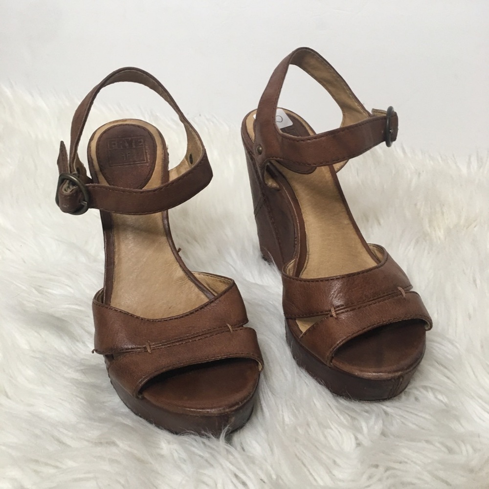 Frye Corrina Campus Brown Wedge Sandals Heels